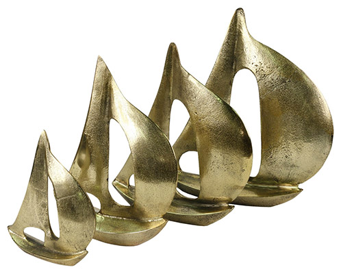 Brass Set Of 4 Yachts - Click Image to Close